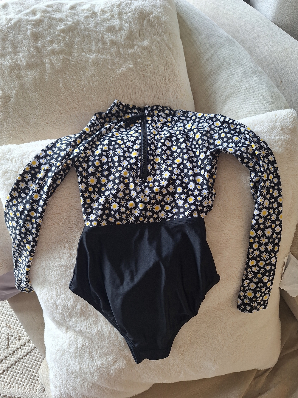 Target Black Daisy-Print Long Sleeve Swimsuit